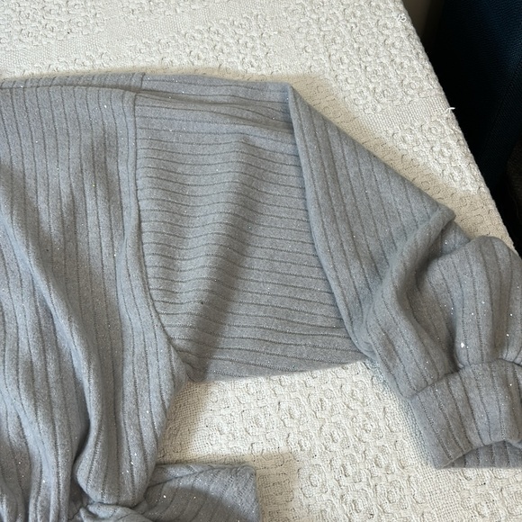 Hailey‎ & Company grey ribbed sparkle long sleeve sweater cinched waist Large - Picture 8 of 10